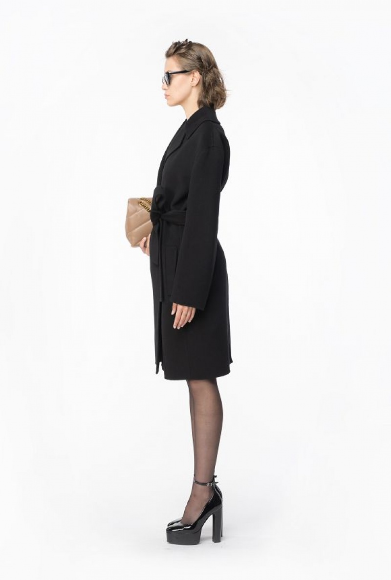 Pinko Belted Cloth Coat LIMO BLACK | SN-PKO33649