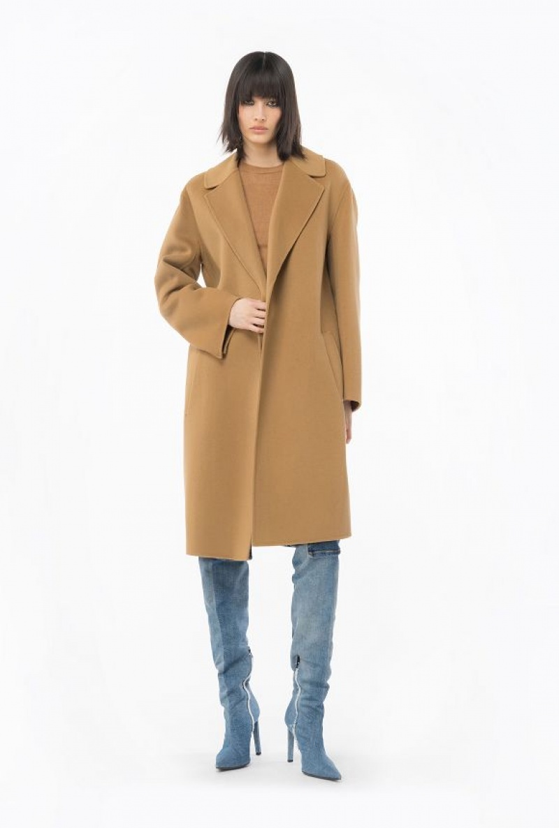 Pinko Belted Cloth Coat MOCHA CAMEL | SN-PKO33669