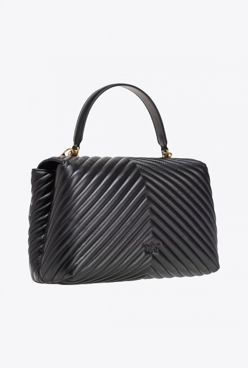 Pinko Big Lady Love Bag Puff Chevron BLACK-ANTIQUE GOLD | SN-PKO32347