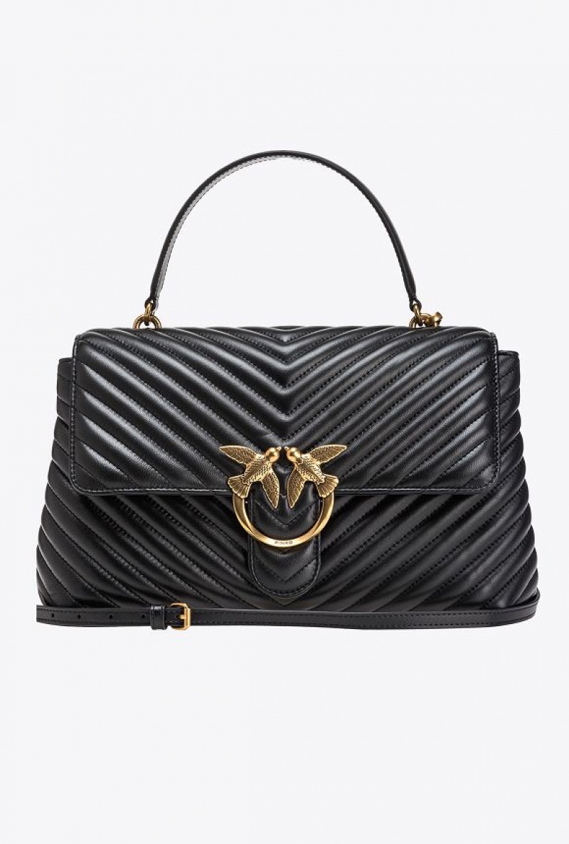 Pinko Big Lady Love Bag Puff Chevron BLACK-ANTIQUE GOLD | SN-PKO32347