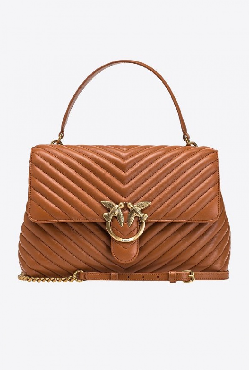 Pinko Big Lady Love Bag Puff Chevron COGNAC-ANTIQUE GOLD | SN-PKO32321