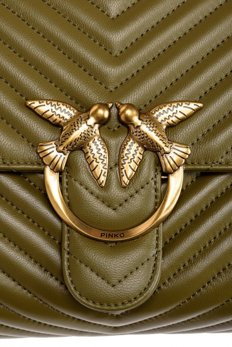 Pinko Big Lady Love Bag Puff Chevron FIR GREEN-ANTIQUE GOLD | SN-PKO32564