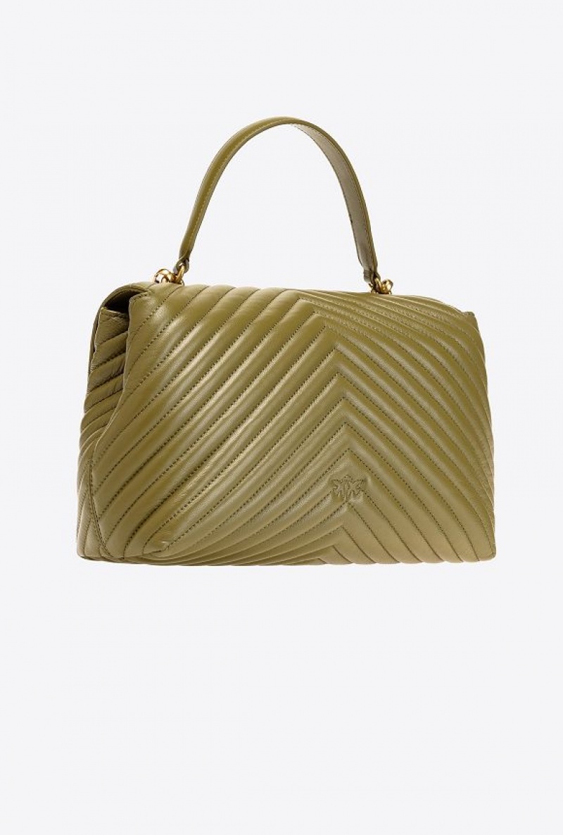 Pinko Big Lady Love Bag Puff Chevron FIR GREEN-ANTIQUE GOLD | SN-PKO32886