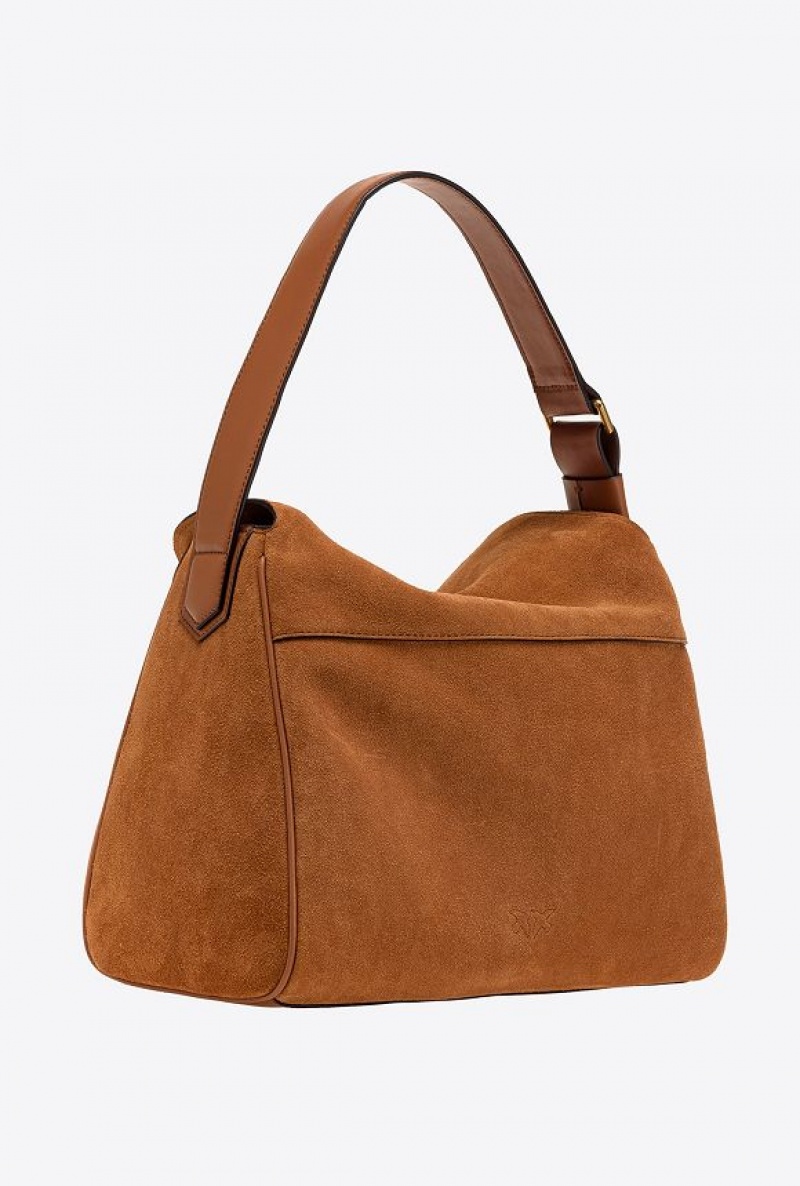 Pinko Big Leaf Bag Hobo In Suede TAN ANTIQUE GOLD | SN-PKO32636