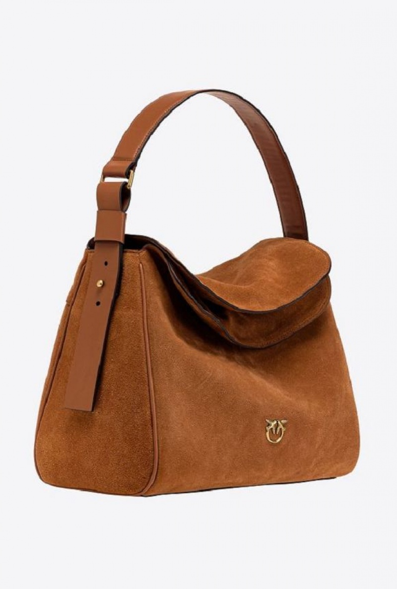 Pinko Big Leaf Bag Hobo In Suede TAN ANTIQUE GOLD | SN-PKO32636