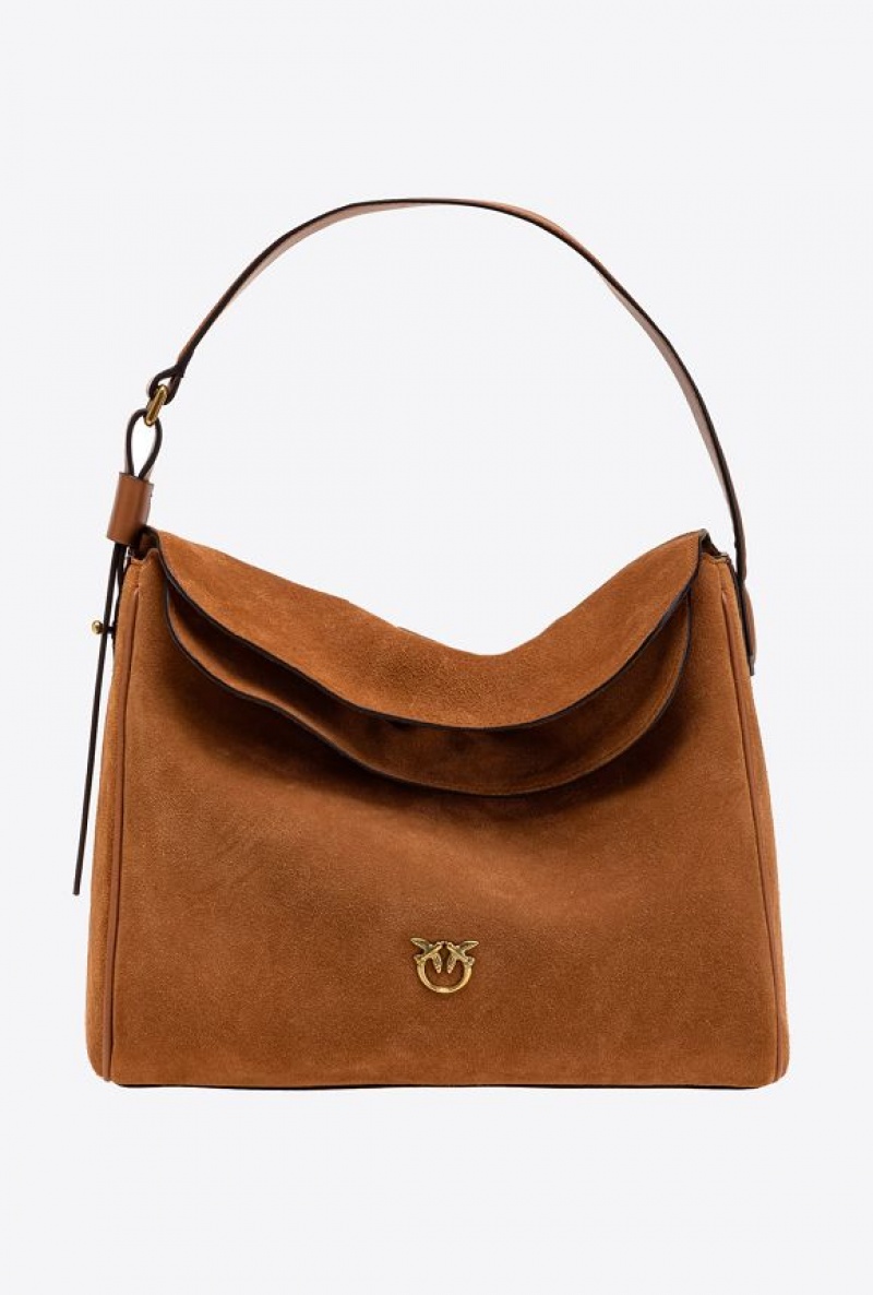 Pinko Big Leaf Bag Hobo In Suede TAN ANTIQUE GOLD | SN-PKO32636