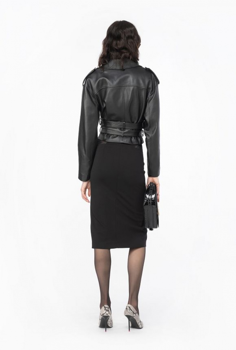 Pinko Biker Jacket With Double Belt LIMO BLACK | SN-PKO33604