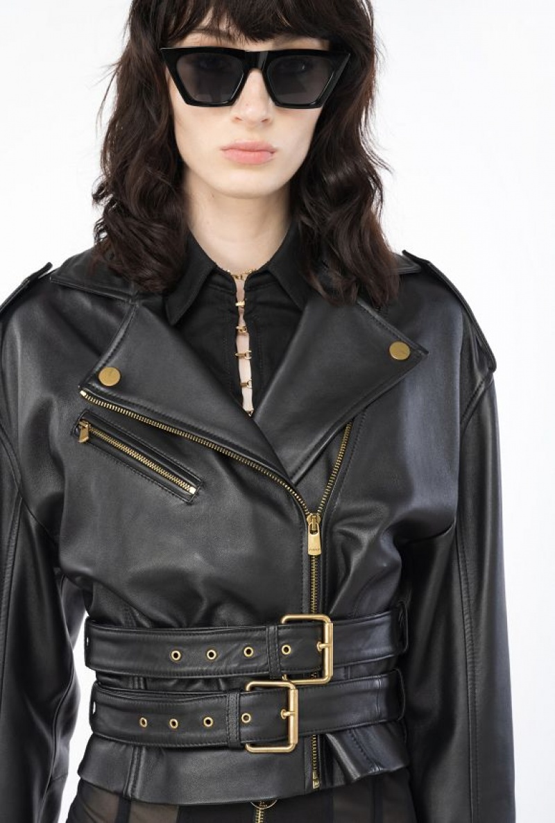 Pinko Biker Jacket With Double Belt LIMO BLACK | SN-PKO33859