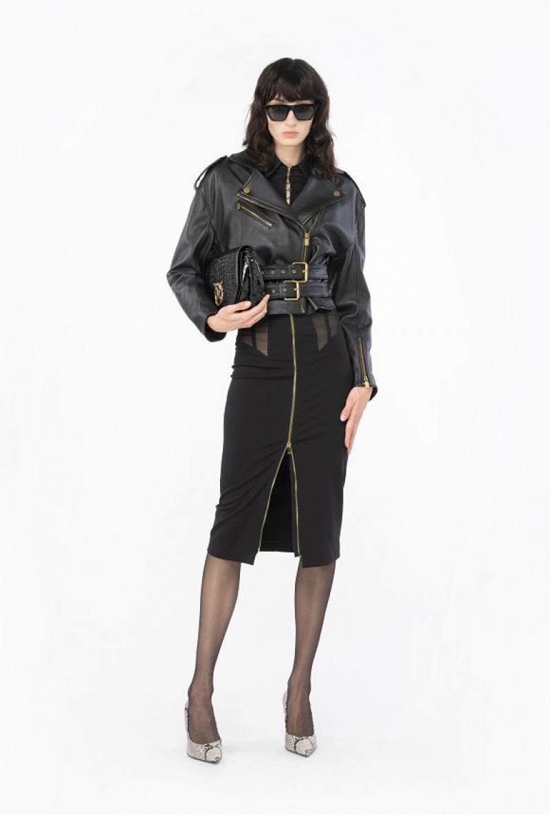 Pinko Biker Jacket With Double Belt LIMO BLACK | SN-PKO33859