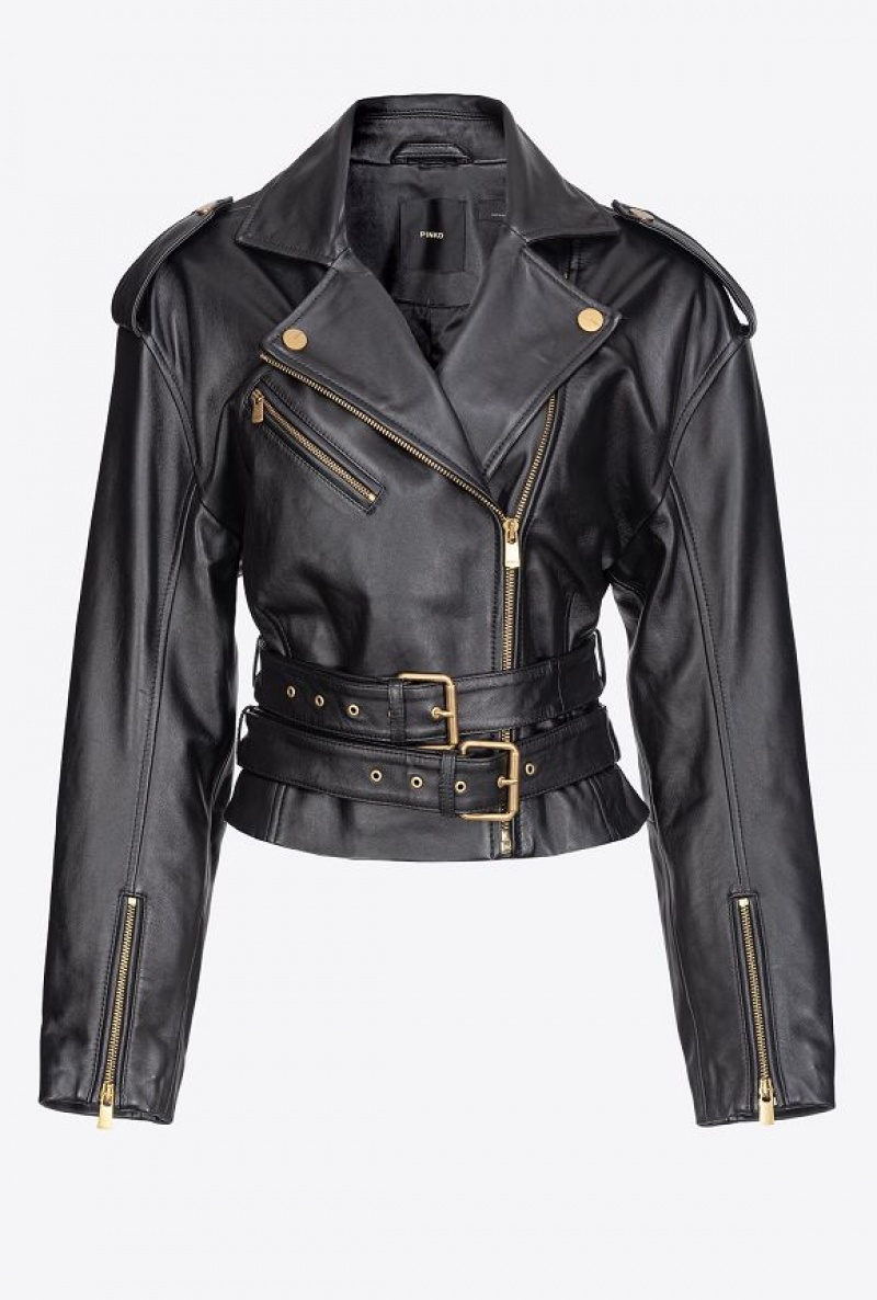 Pinko Biker Jacket With Double Belt LIMO BLACK | SN-PKO33859