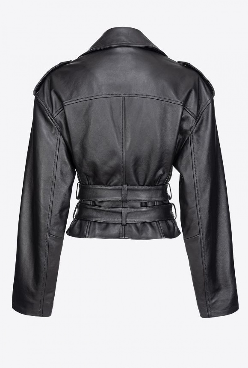 Pinko Biker Jacket With Double Belt LIMO BLACK | SN-PKO33859