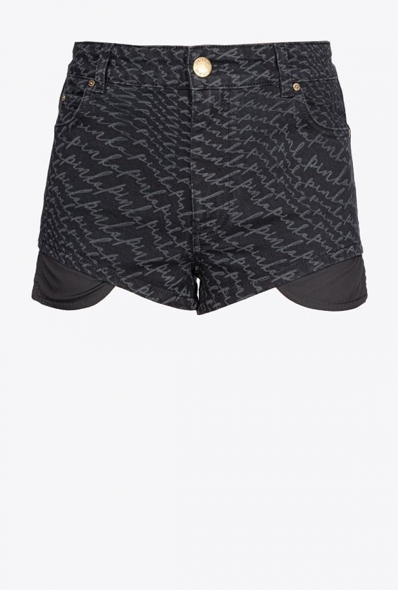 Pinko Black Denim Shorts With Fluid Logo LIMO BLACK | SN-PKO33718