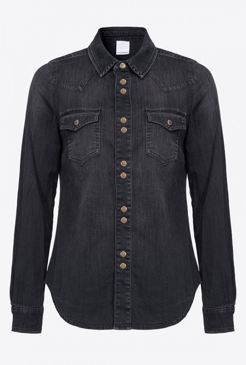 Pinko Black Light Twill Denim Shirt LIMO BLACK | SN-PKO33160