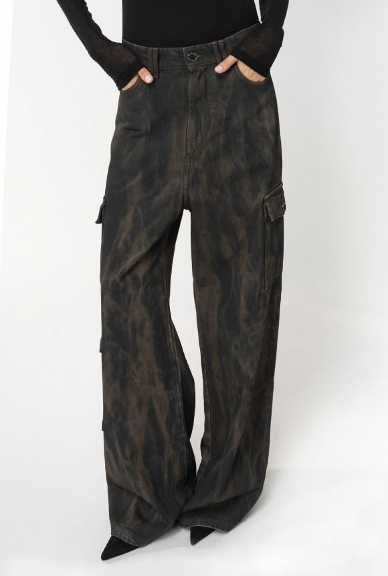 Pinko Bleached Denim Cargo Jeans MULTI BLACK/UMBER | SN-PKO34037