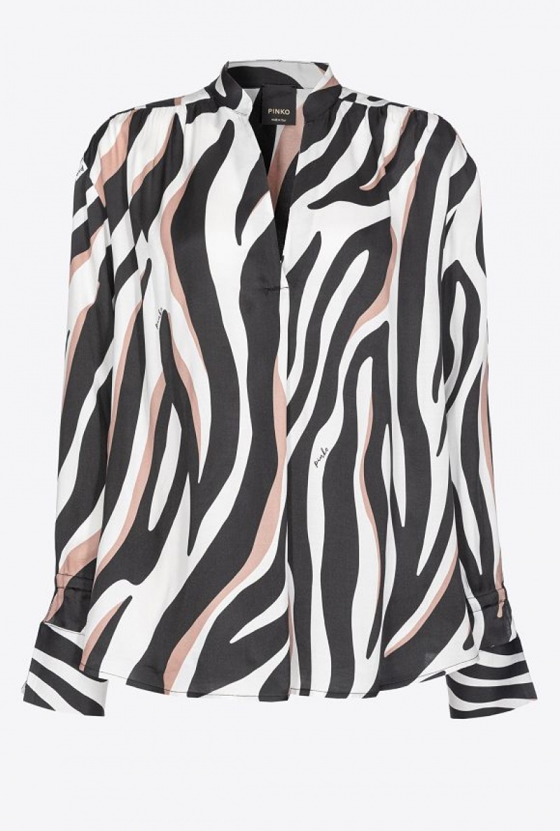 Pinko Blouse With Psychedelic Zebra Print WHITE/BLACK/ BEIGE | SN-PKO33200