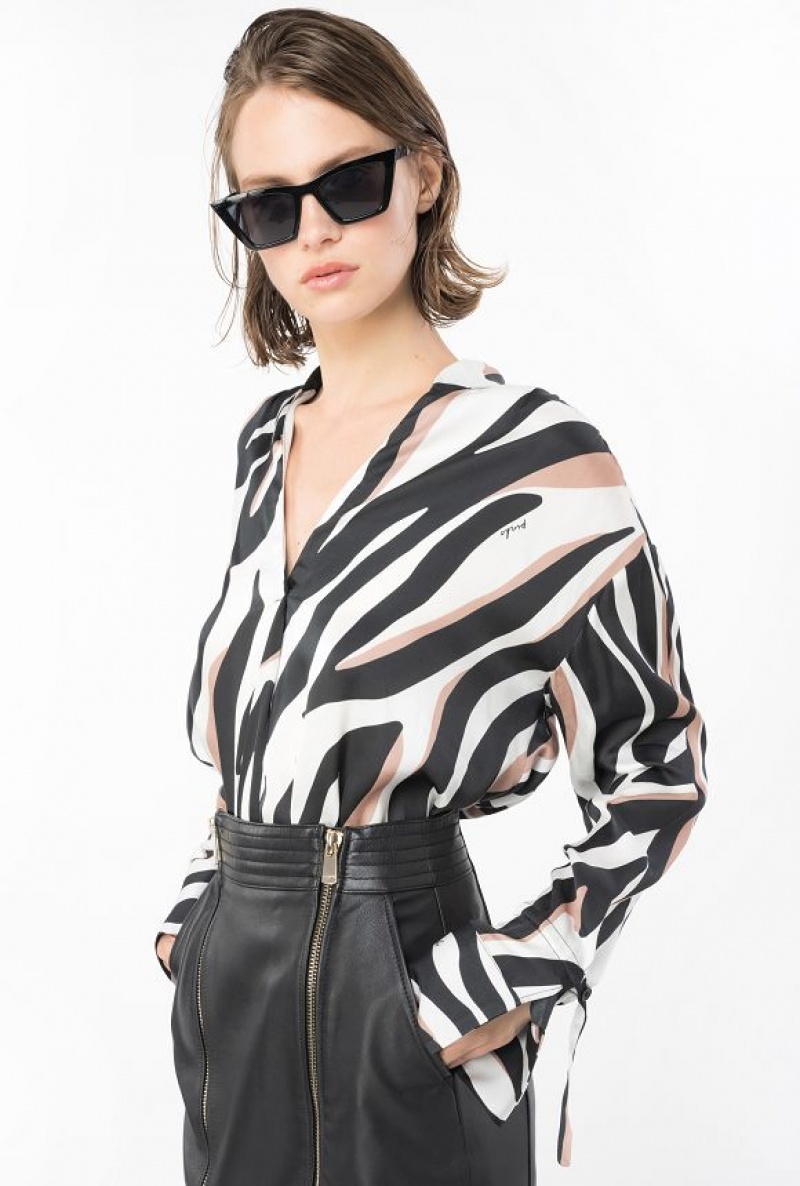 Pinko Blouse With Psychedelic Zebra Print WHITE/BLACK/ BEIGE | SN-PKO33200