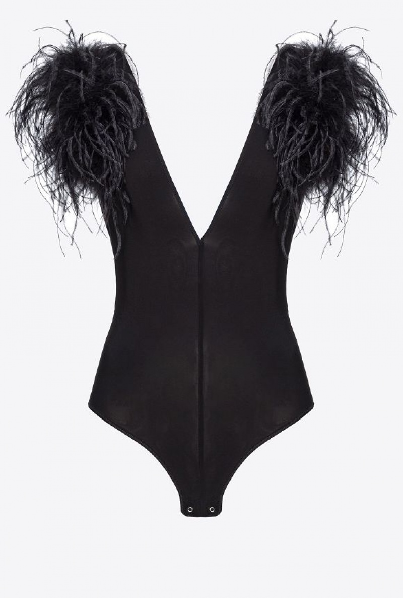 Pinko Bodysuit With Feathers LIMO BLACK | SN-PKO33217