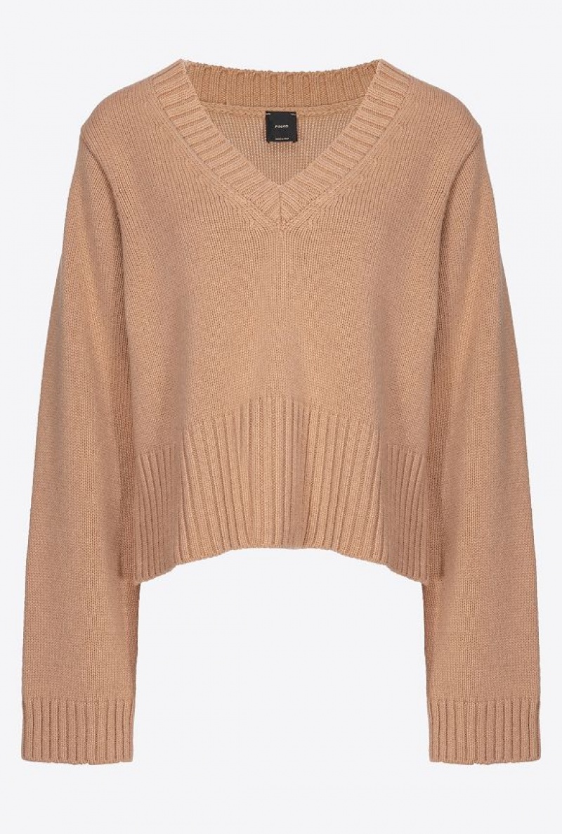 Pinko Boxy Cashmere-blend Sweater TANNIN BEIGE | SN-PKO33396