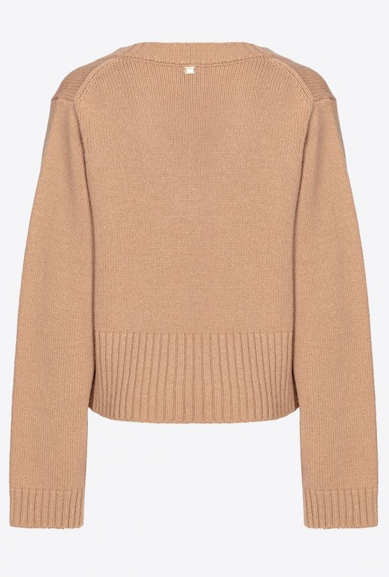 Pinko Boxy Cashmere-blend Sweater TANNIN BEIGE | SN-PKO33396