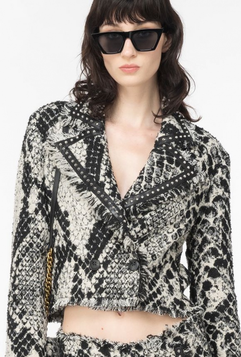 Pinko Boxy Jacquard Jacket With Snake Motif WHITE/BLACK | SN-PKO33953