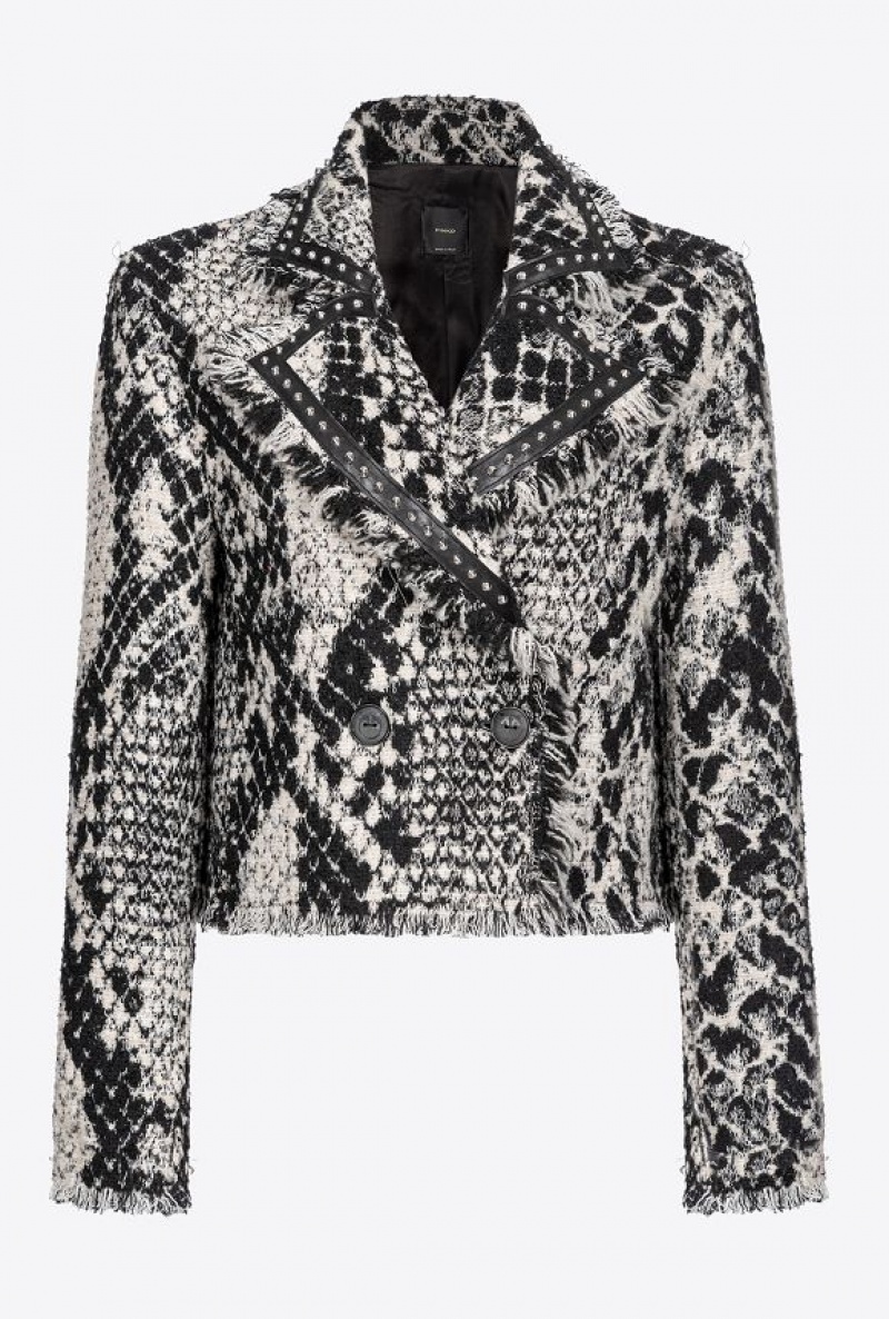 Pinko Boxy Jacquard Jacket With Snake Motif WHITE/BLACK | SN-PKO33953