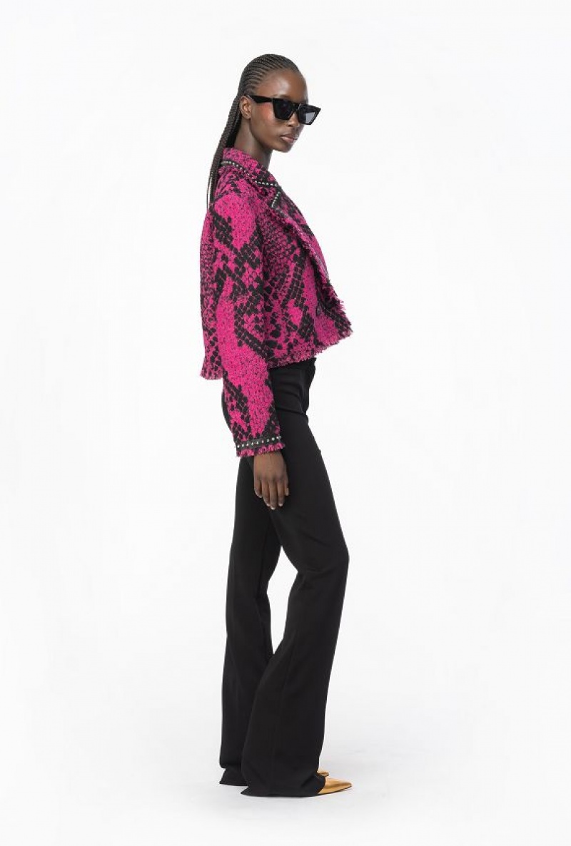 Pinko Boxy Jacquard Jacket With Snake Motif FUCHSIA/BLACK | SN-PKO33955