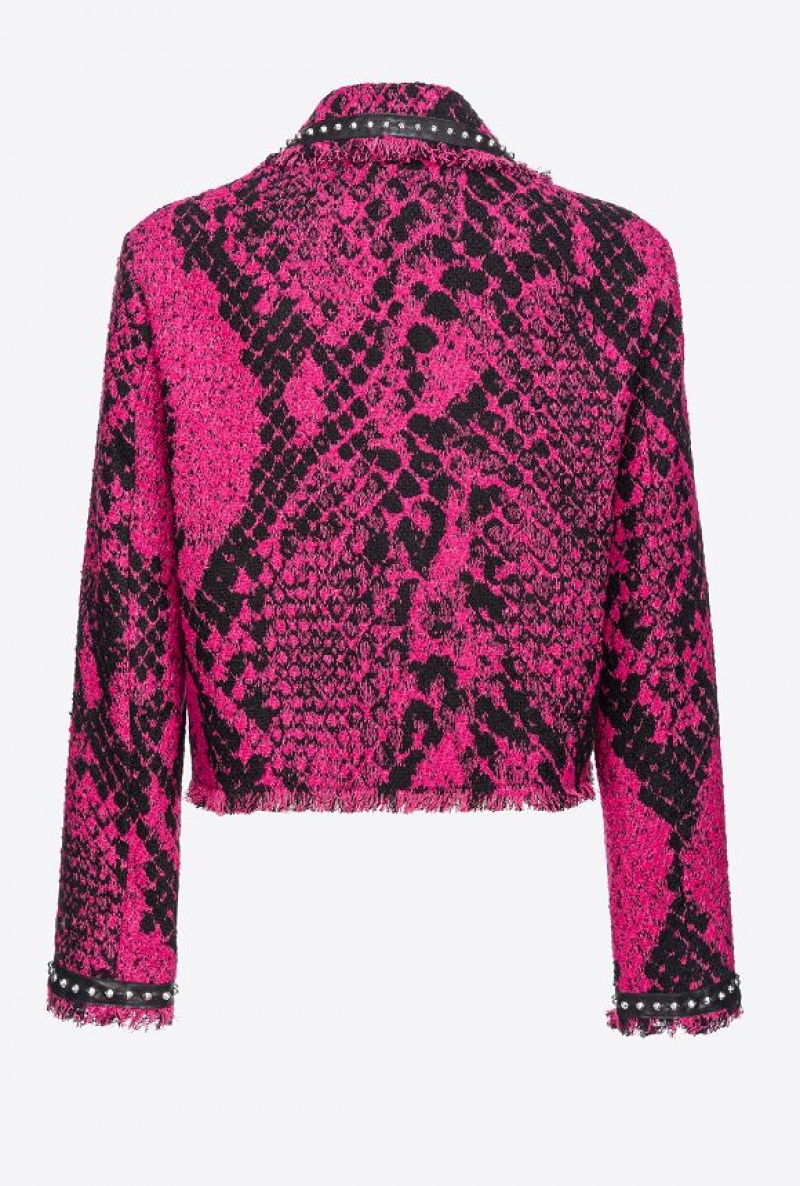 Pinko Boxy Jacquard Jacket With Snake Motif FUCHSIA/BLACK | SN-PKO33955