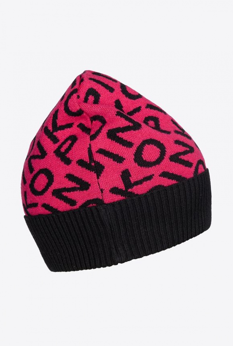 Pinko Branded Knit Beanie FUCHSIA/BLACK | SN-PKO34368