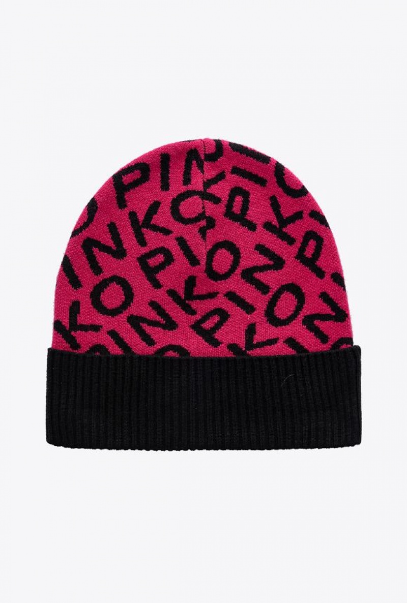 Pinko Branded Knit Beanie FUCHSIA/BLACK | SN-PKO34368