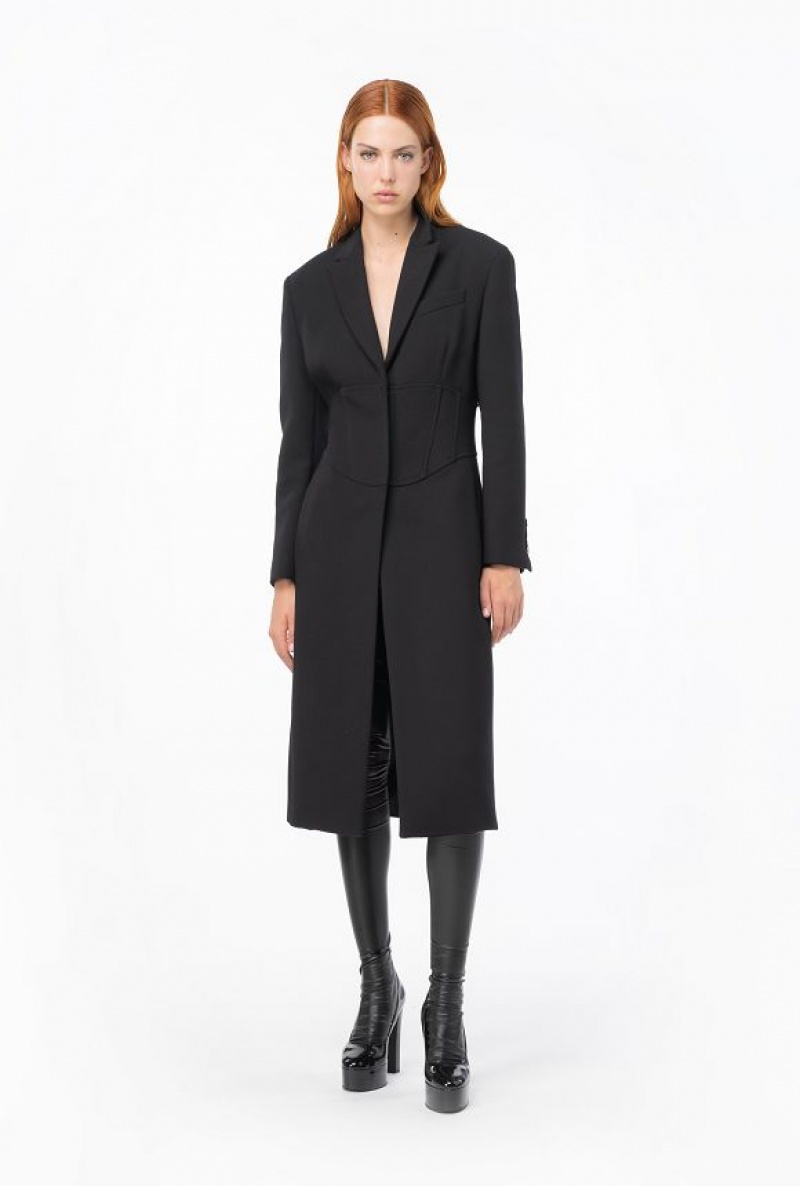 Pinko Bustier Coat In Double-layered Crepe LIMO BLACK | SN-PKO33625