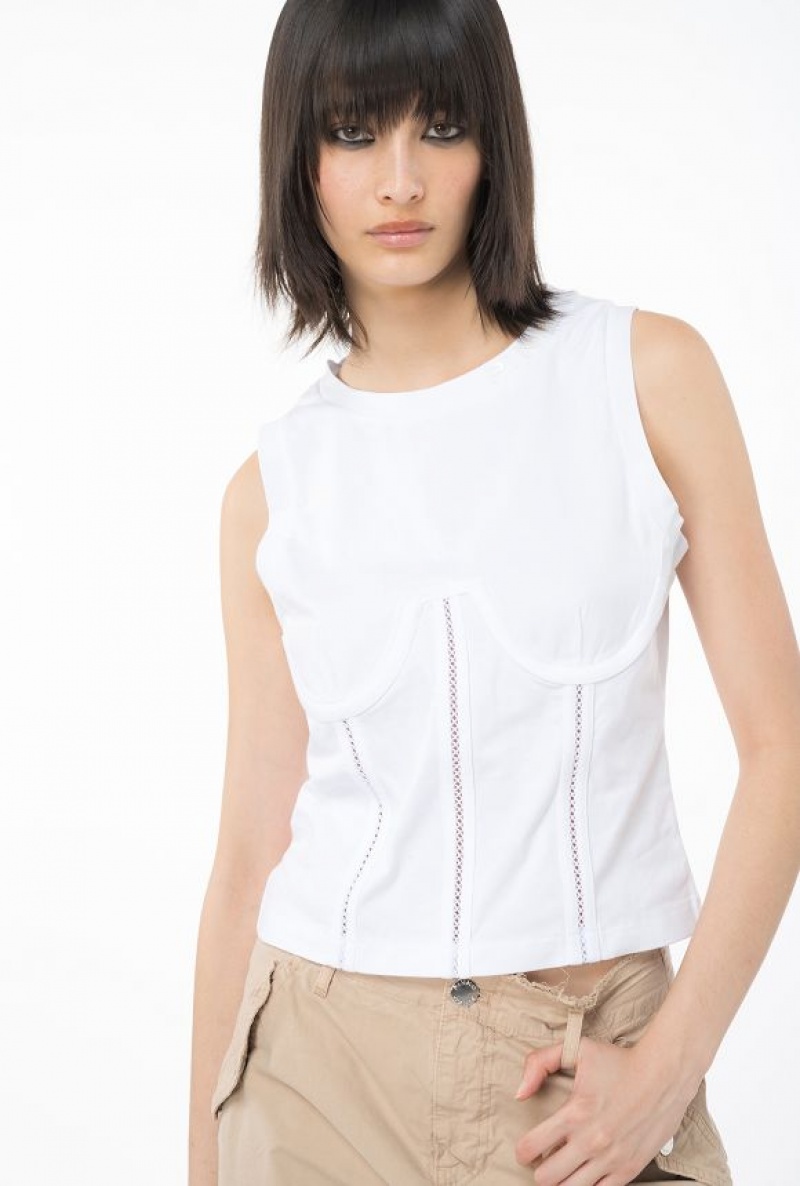 Pinko Bustier-effect Jersey Top BRIGHT WHITE | SN-PKO33338