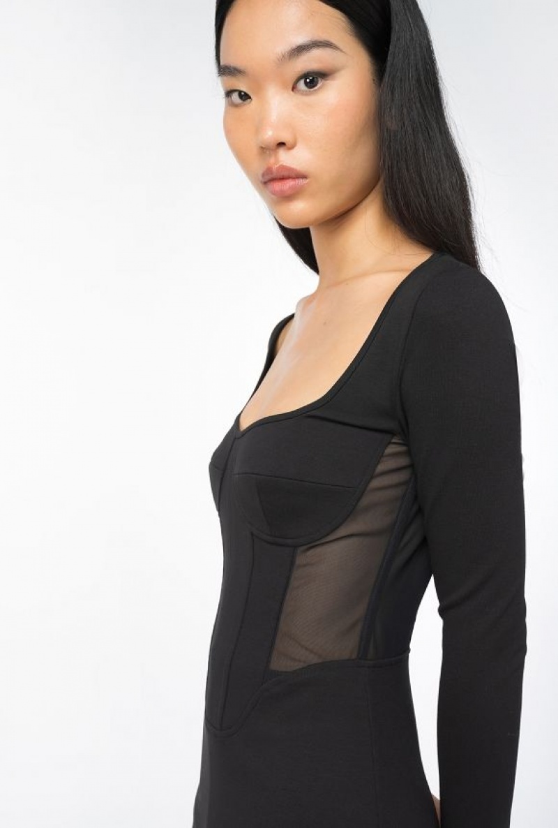 Pinko Calf-length Bustier Dress LIMO BLACK | SN-PKO33025