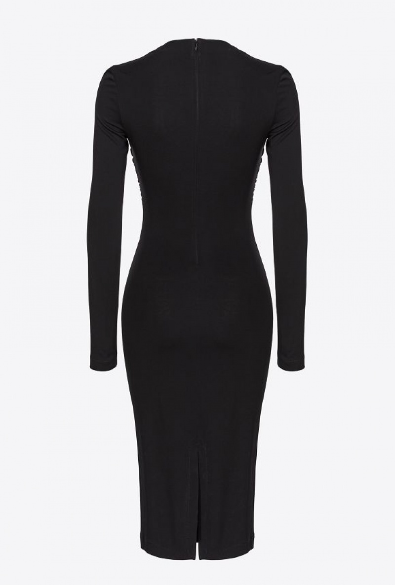 Pinko Calf-length Dress With Side Gather Detail LIMO BLACK | SN-PKO32998