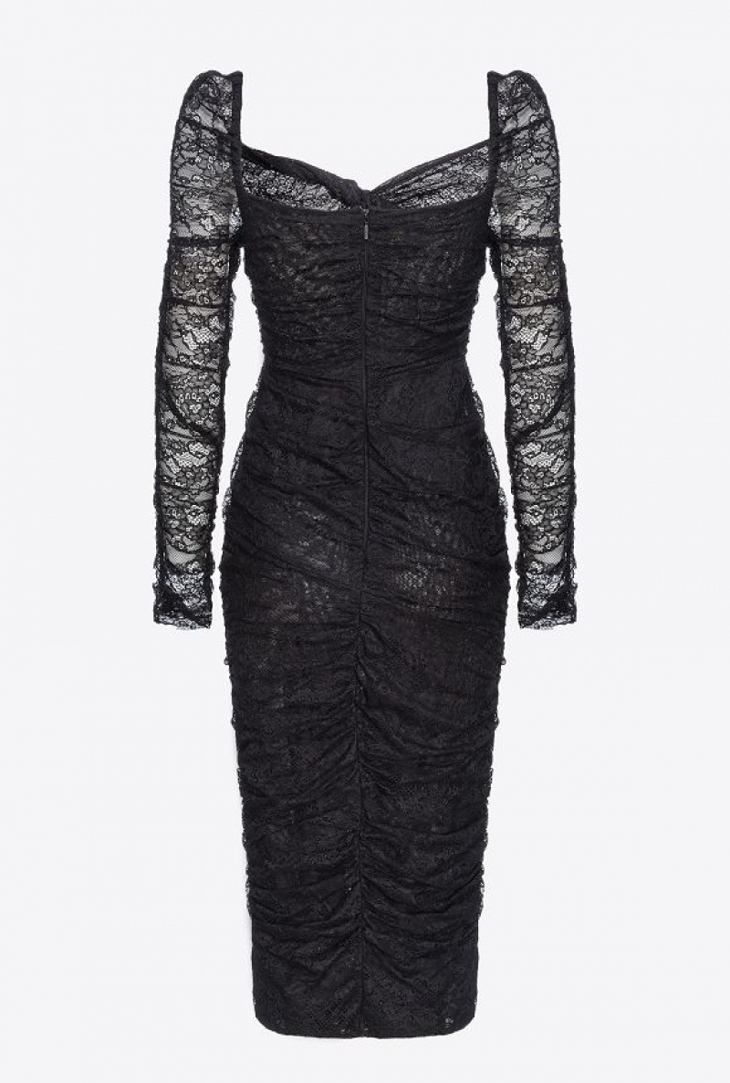 Pinko Calf-length Lace Dress LIMO BLACK | SN-PKO33091