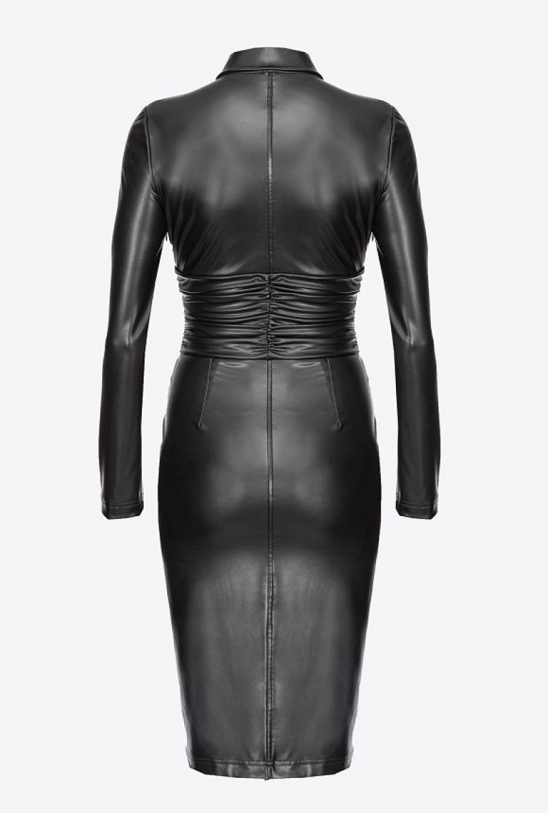 Pinko Calf-length Leather-effect Dress LIMO BLACK | SN-PKO33107