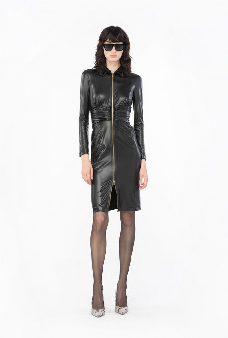 Pinko Calf-length Leather-effect Dress LIMO BLACK | SN-PKO33107