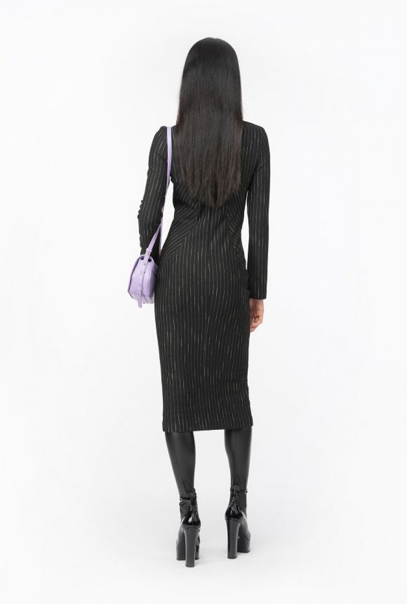 Pinko Calf-length Pinstriped Dress BLACK/BEIGE | SN-PKO33120