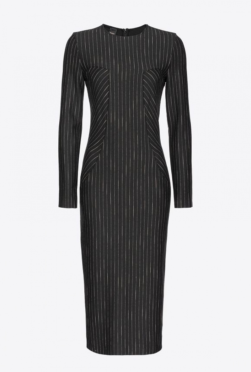 Pinko Calf-length Pinstriped Dress BLACK/BEIGE | SN-PKO33120