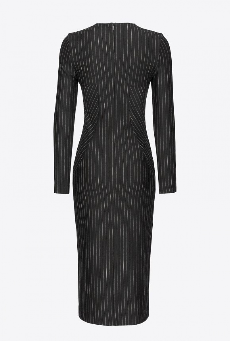 Pinko Calf-length Pinstriped Dress BLACK/BEIGE | SN-PKO33120