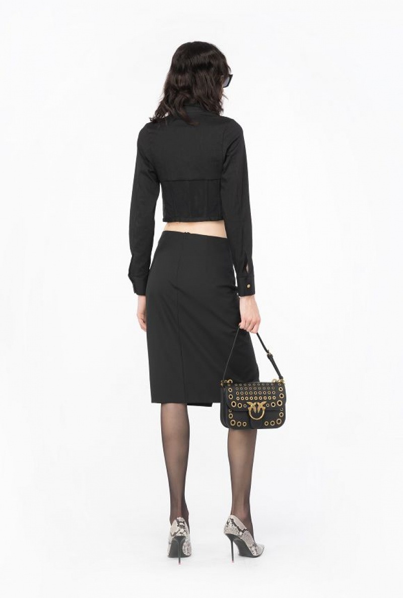 Pinko Calf-length Skirt With Piercing Buckle LIMO BLACK | SN-PKO34094