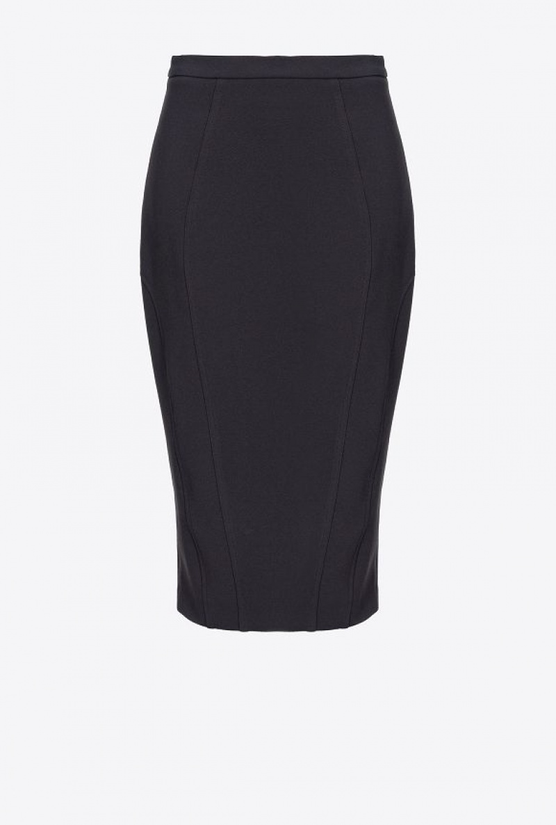 Pinko Calf-length Stretch Crepe Skirt LIMO BLACK | SN-PKO34089