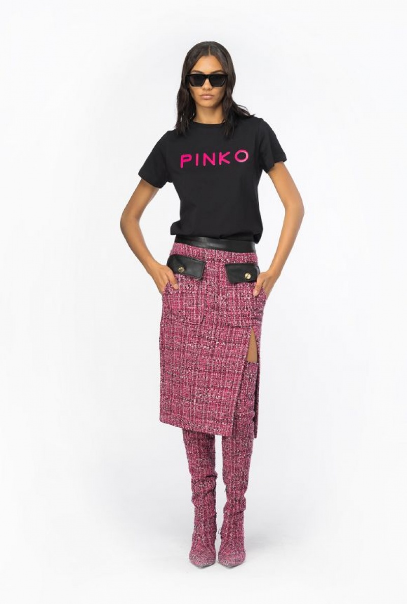 Pinko Calf-length Tweed Skirt MULTICOLOUR - FUCHSIA/BLACK | SN-PKO33863