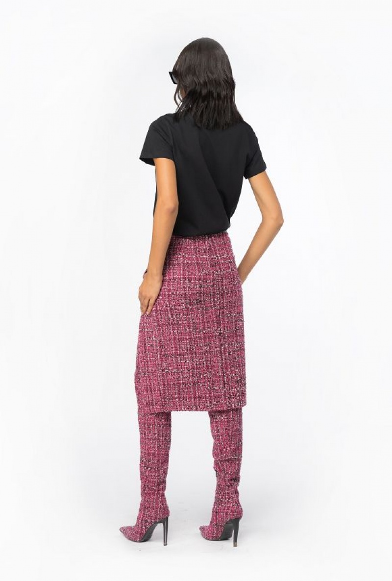 Pinko Calf-length Tweed Skirt MULTICOLOUR - FUCHSIA/BLACK | SN-PKO33863