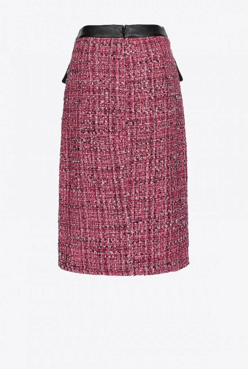 Pinko Calf-length Tweed Skirt MULTICOLOUR - FUCHSIA/BLACK | SN-PKO34057