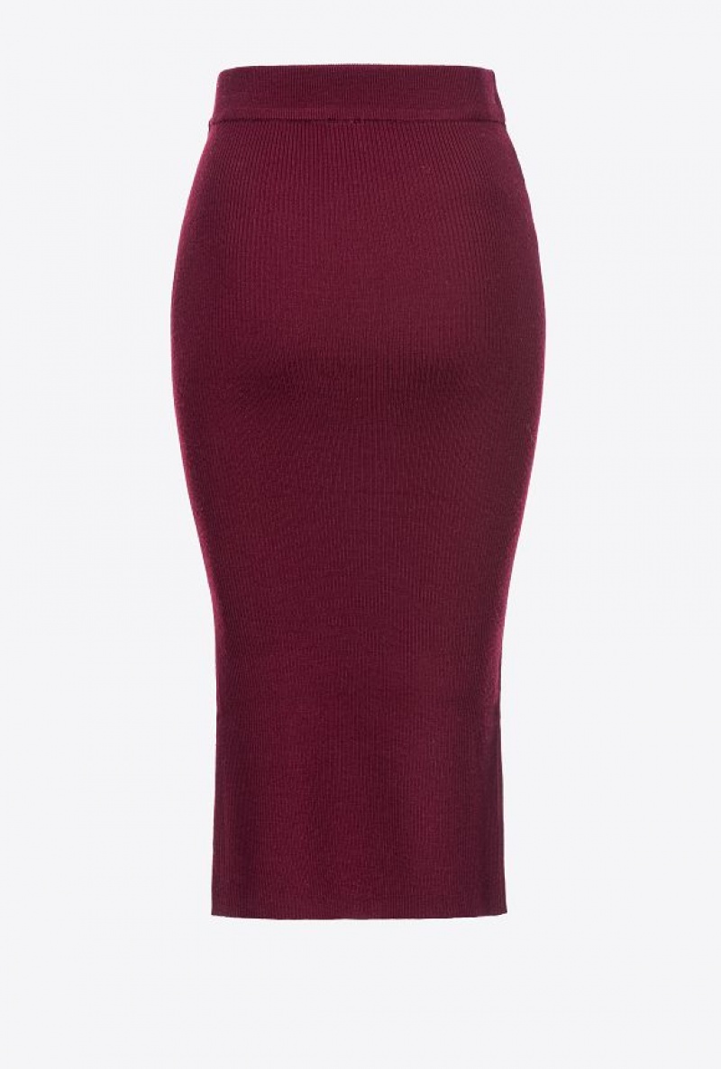 Pinko Calf-length Wool Skirt With Love Birds Buckle BURGUNDY-PORT ROYALE | SN-PKO33876