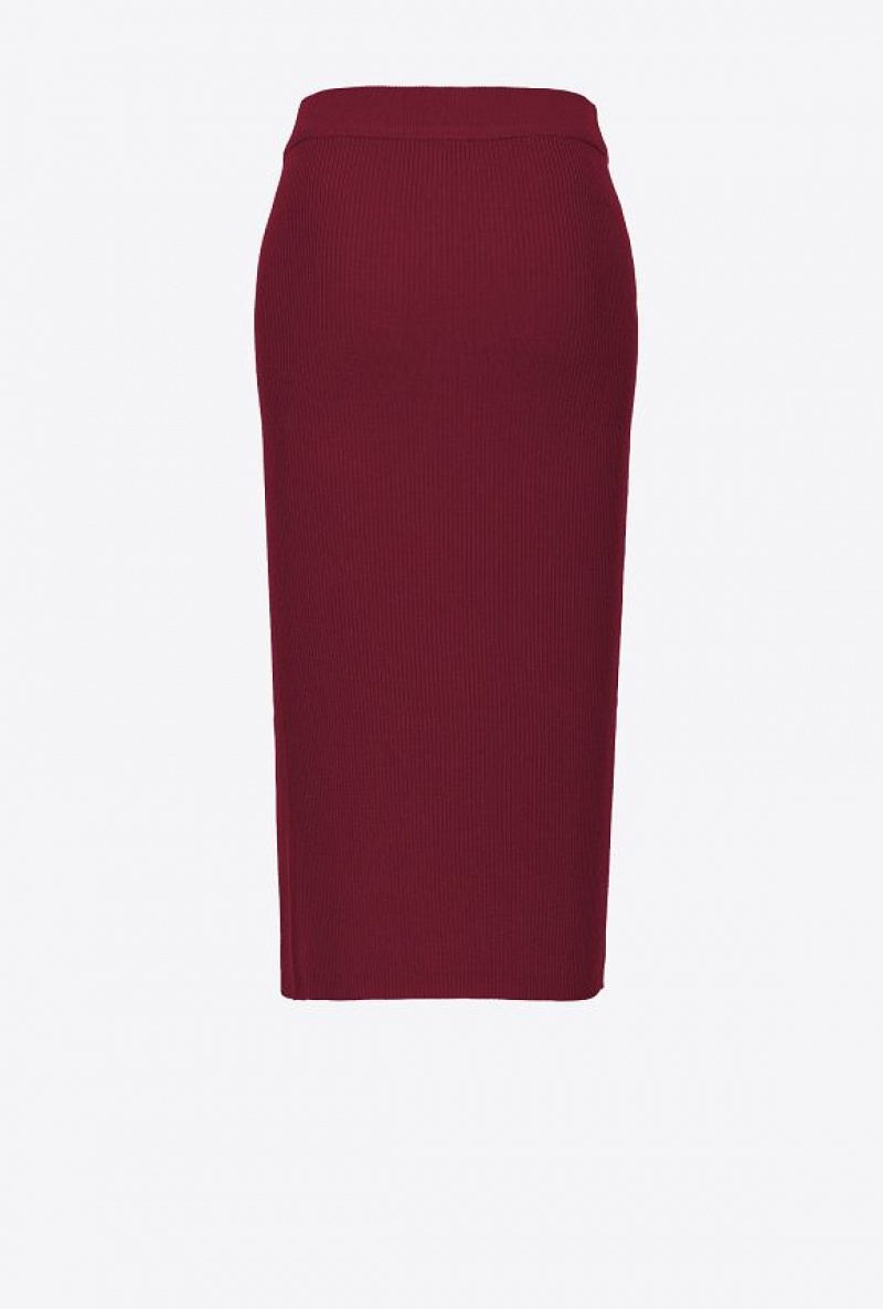 Pinko Calf-length Wool Skirt With Love Birds Buckle BURGUNDY-PORT ROYALE | SN-PKO33876