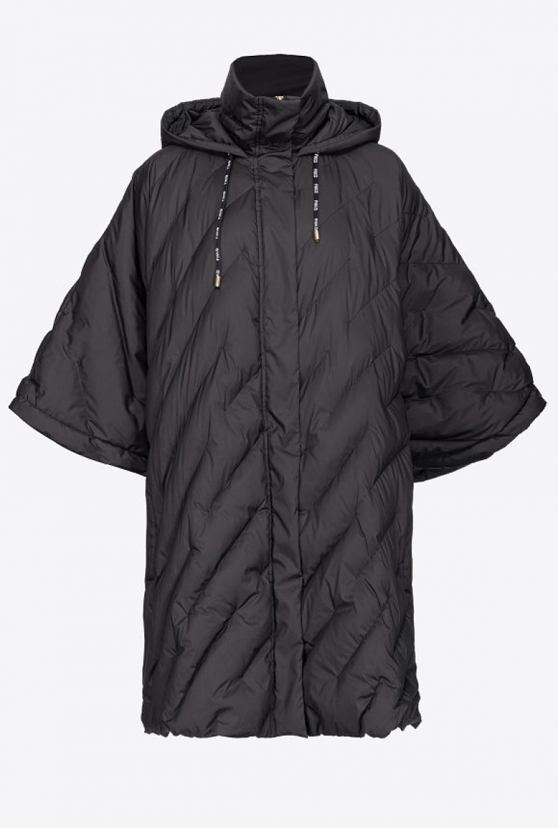 Pinko Cape-style Technical Canvas Down Jacket LIMO BLACK | SN-PKO33610