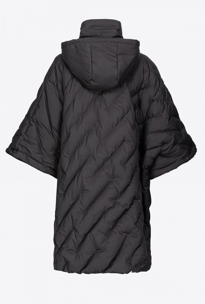 Pinko Cape-style Technical Canvas Down Jacket LIMO BLACK | SN-PKO33610