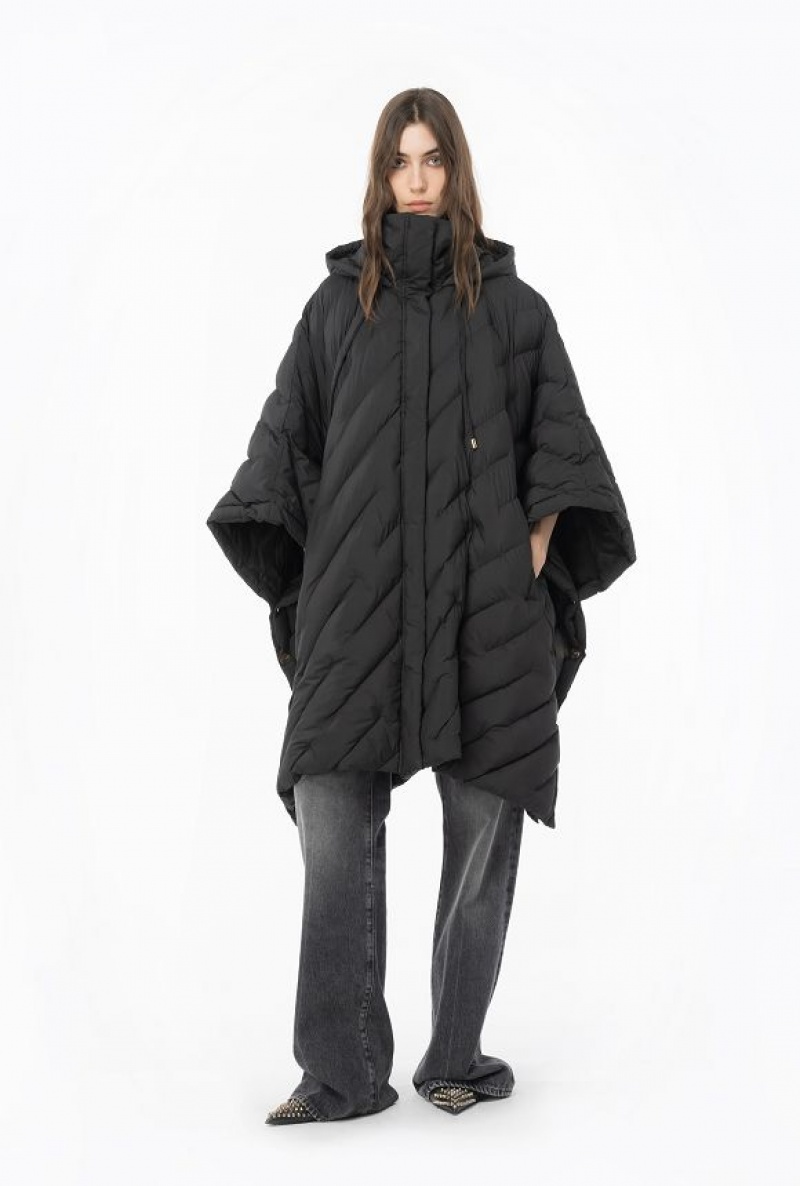 Pinko Cape-style Technical Canvas Down Jacket LIMO BLACK | SN-PKO33610