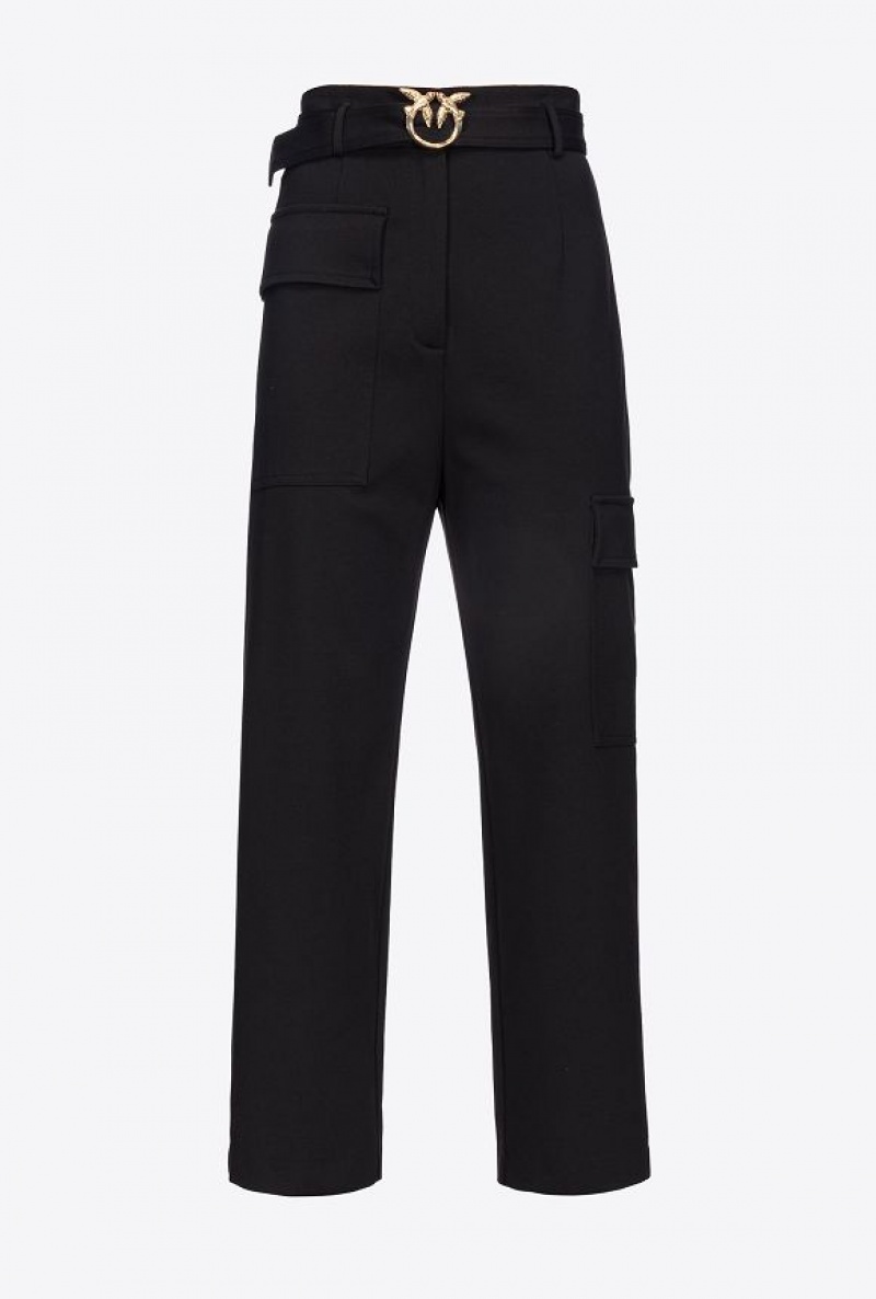 Pinko Cargo Trousers With Love Birds Belt LIMO BLACK | SN-PKO33780